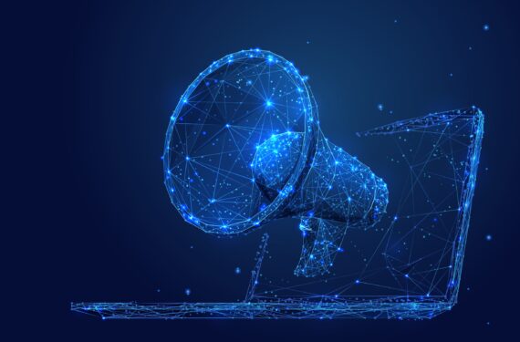 Digital,Marketing,Low,Poly,Wireframe,Illustration.,Polygonal,Online,Notification,,Internet
